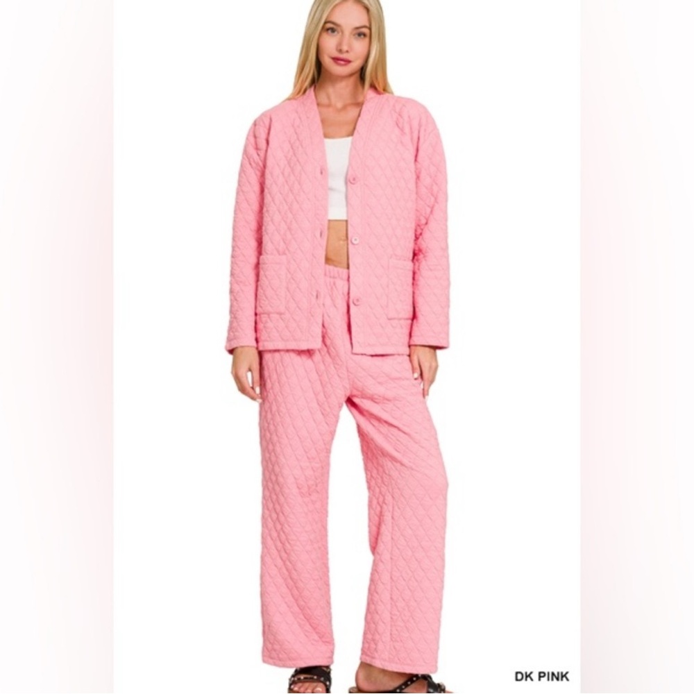 NWT ZENANA Quilted Pink Oversized Sweatpant Shacket Matching Set (L or XL)